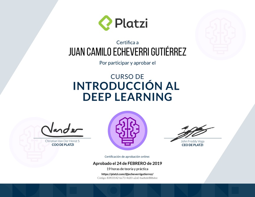 Diploma del Curso de Introducción al Deep Learning 2018