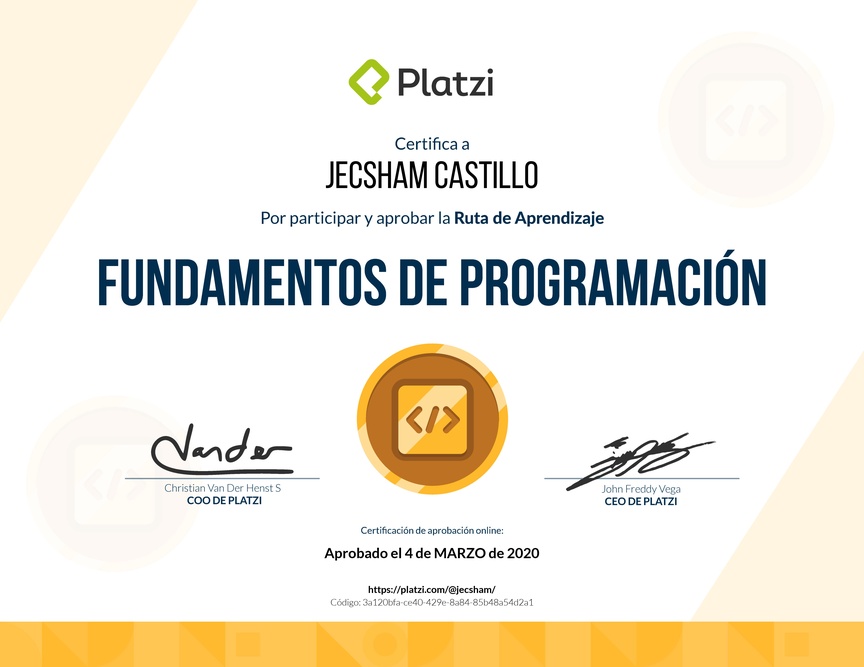 Diploma de la Ruta de Aprendizaje de Fundamentos de programación