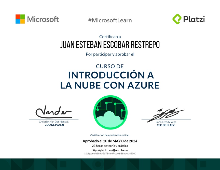 Diploma del Curso de Introducción a la Nube con Azure