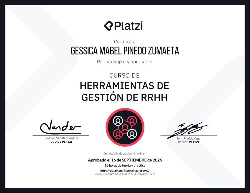 Diploma del Curso de Herramientas de Gestión de RRHH