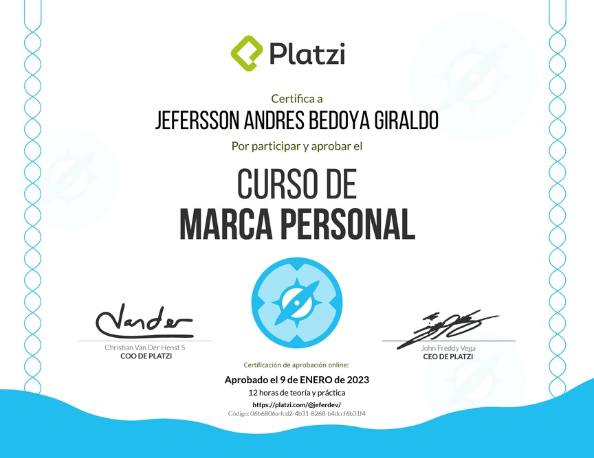 Diploma del Curso Gratis de Marca Personal 2018