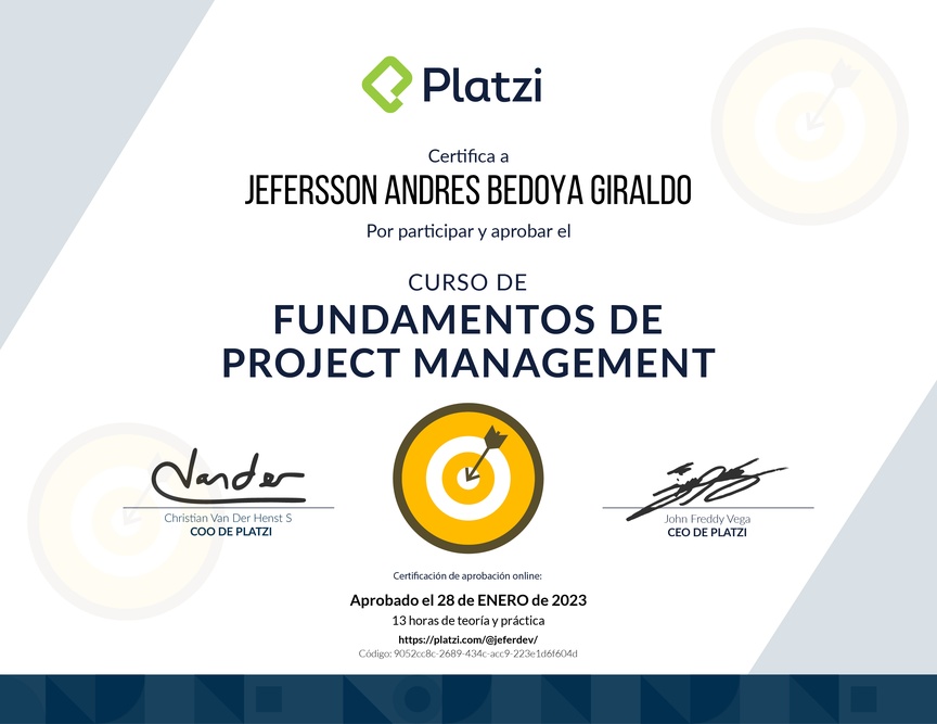 Diploma del Curso de Fundamentos de Project Management