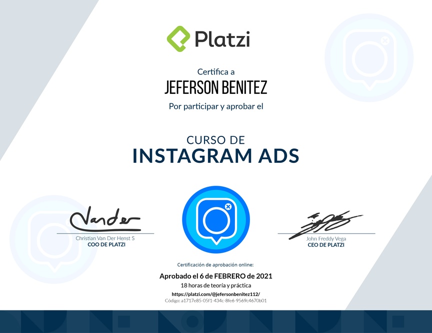 Diploma del Curso de Instagram Ads