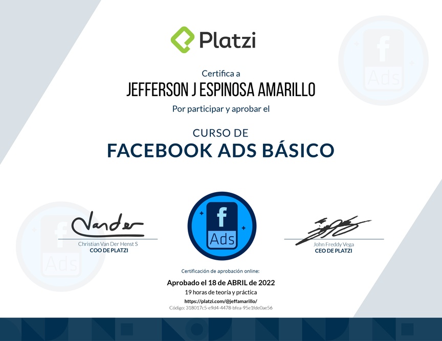 Diploma del Curso de Meta Ads Básico