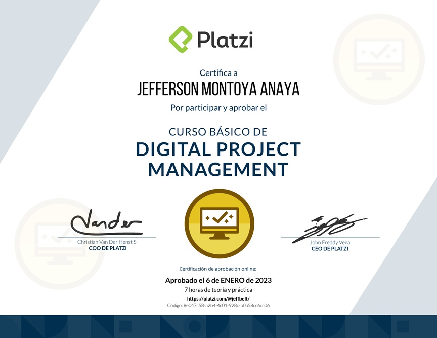 Diploma del Curso Básico de Digital Project Management