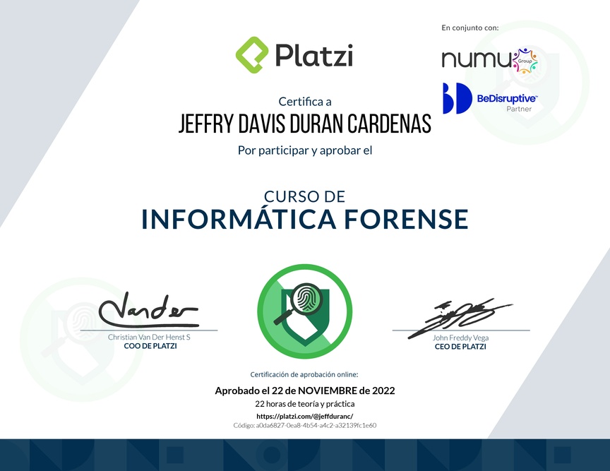 Diploma del Curso de Informática Forense