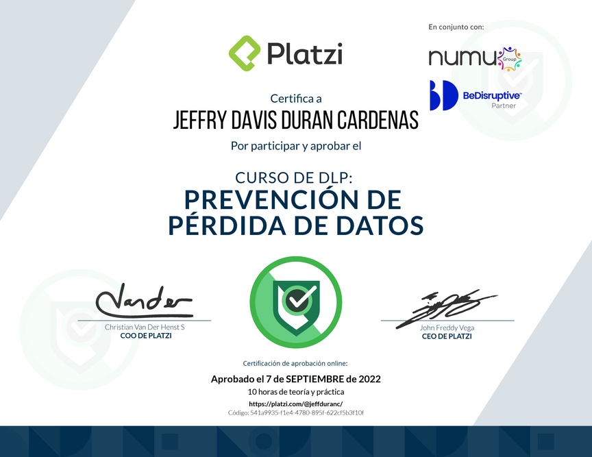 Diploma del Curso de DLP: Prevención de Pérdida de Datos
