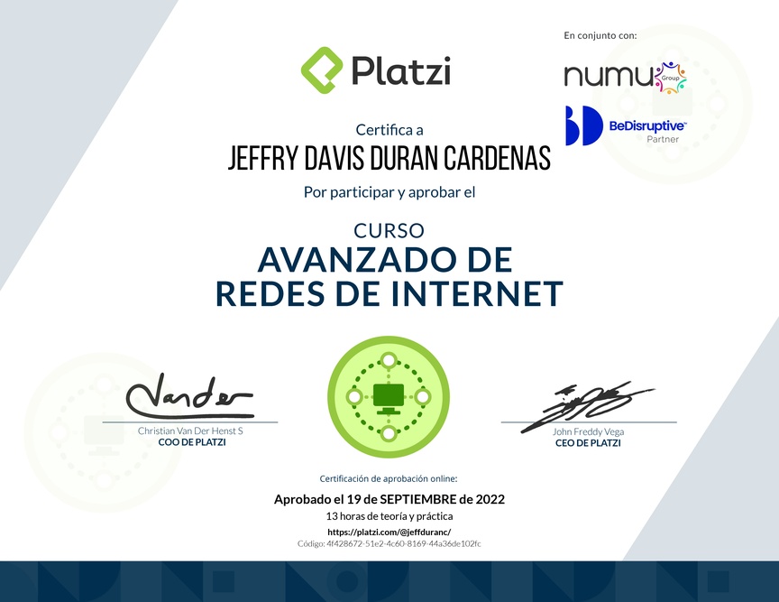 Diploma del Curso de Redes de Internet - Profesional