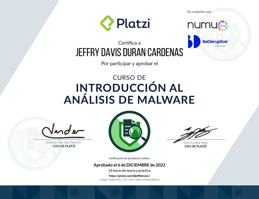 Diploma del Curso de Introducción al Análisis de Malware