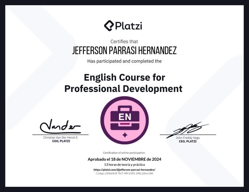 Diploma del Curso en Inglés para el Desarrollo Profesional