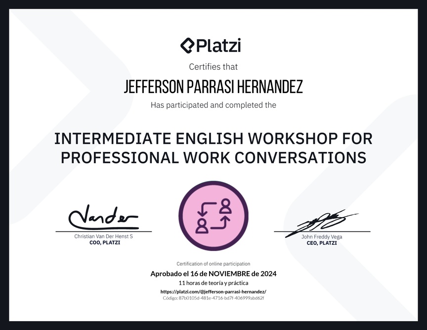Diploma del Curso de Inglés Práctico para Conversaciones de Trabajo