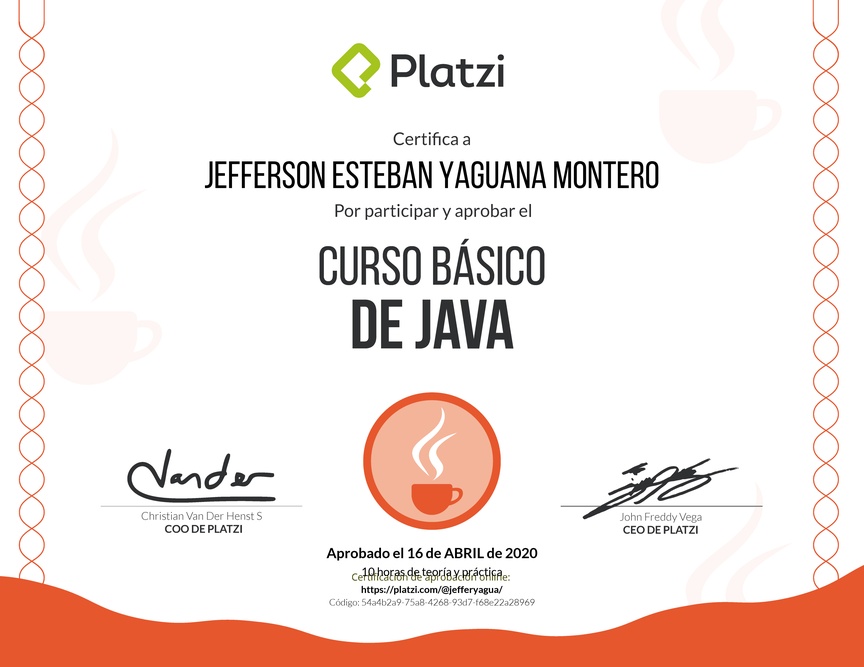 Diploma del Curso básico de Java 2015