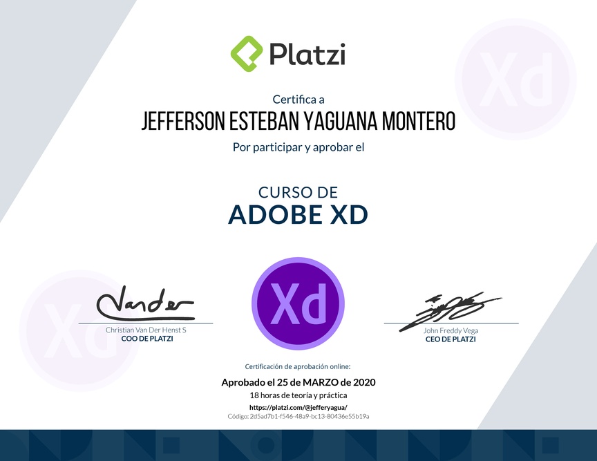 Diploma del Curso de Adobe XD 2019