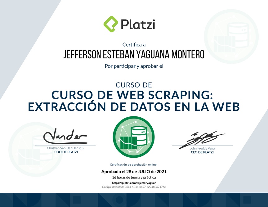 Diploma del Curso de Web Scraping: Extracción de Datos en la Web