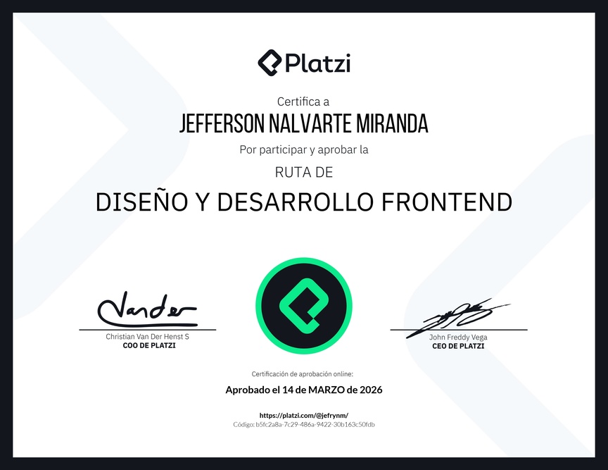 Diploma de la Ruta de Aprendizaje de Diseño y Desarrollo Frontend