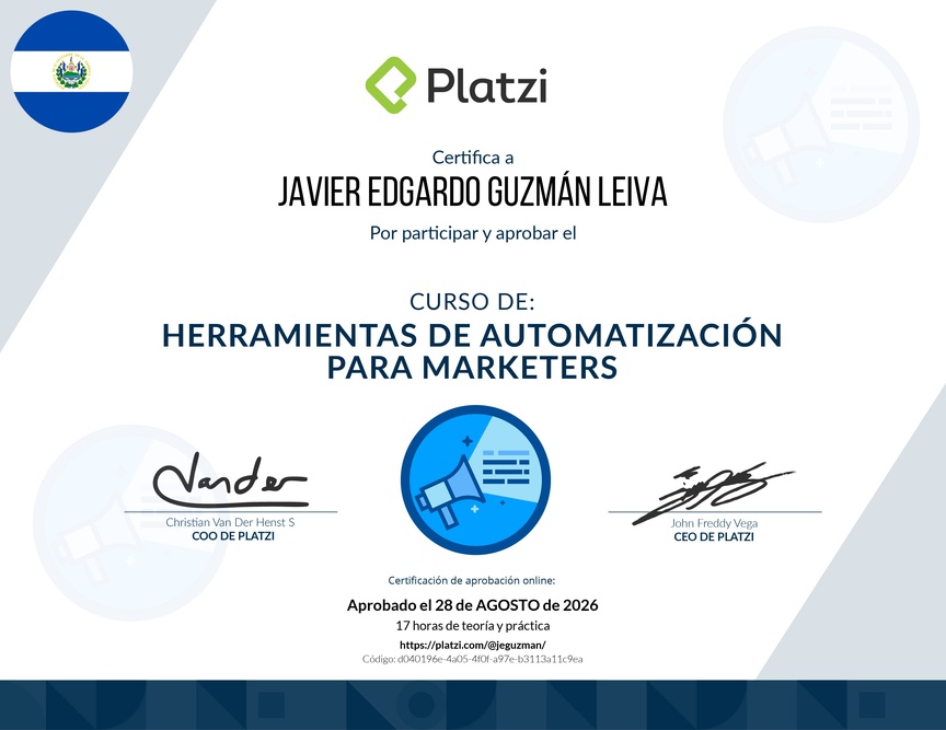 Diploma del Curso de Herramientas de Automatización y Programación para Marketers