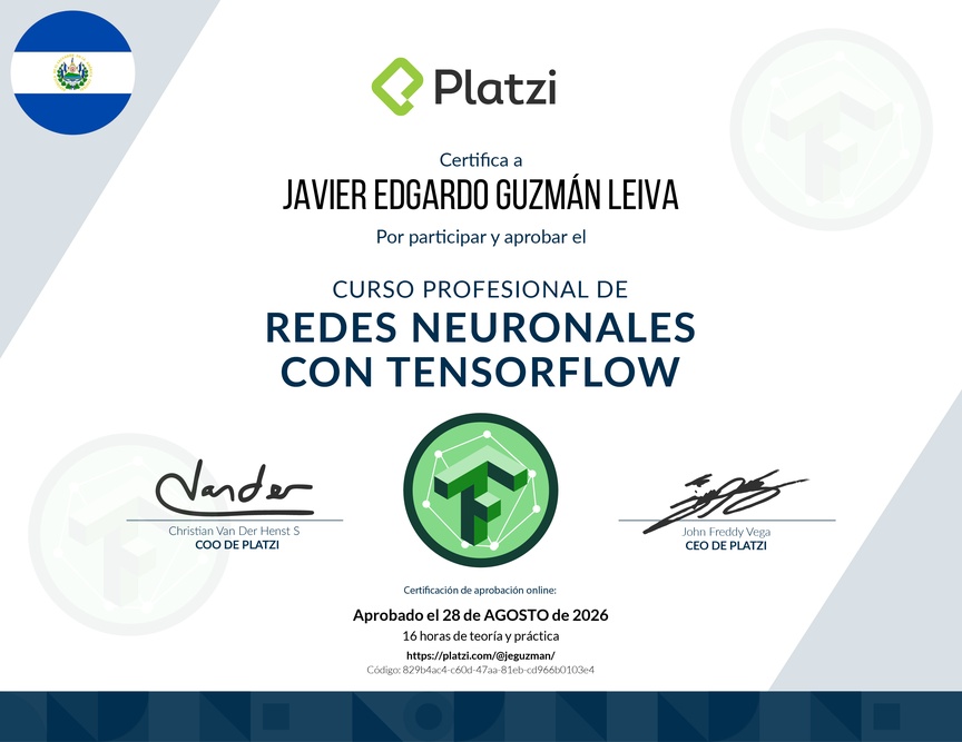 Diploma del Curso Profesional de Redes Neuronales con TensorFlow