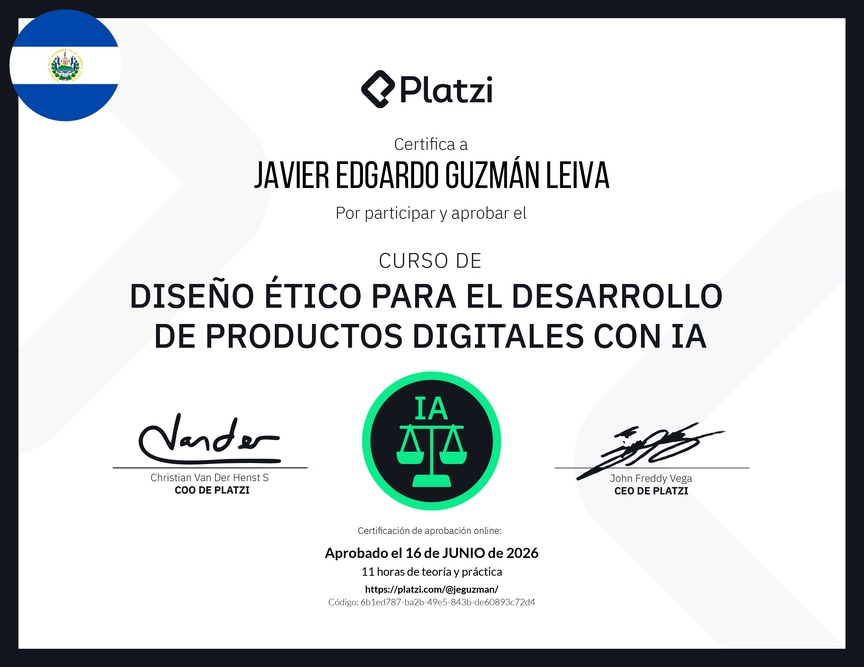 Diploma del Curso de Diseño Ético para el Desarrollo de Productos Digitales con IA