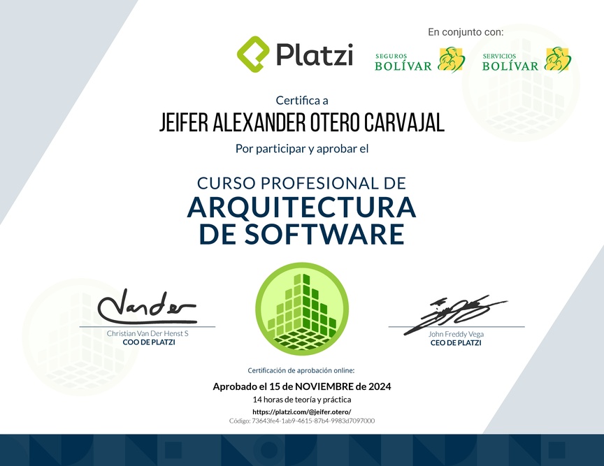Diploma del Curso Profesional de Arquitectura de Software