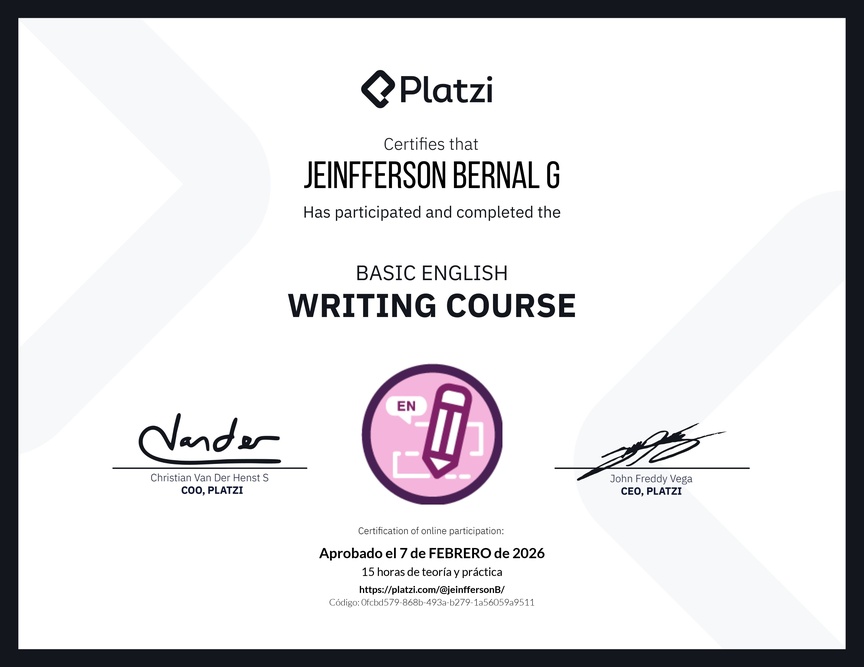 Diploma del Curso Básico de Escritura en Inglés