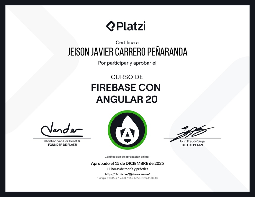 Diploma del Curso de Firebase con Angular 20