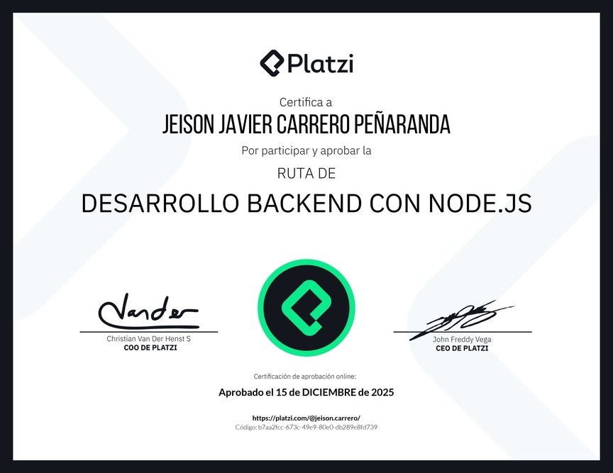 Diploma de la Ruta de Aprendizaje de Desarrollo Backend con Node.js