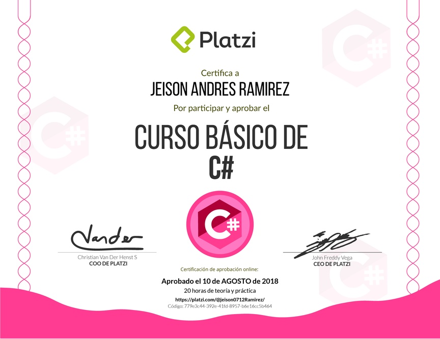 Diploma del Curso básico de C# 2017