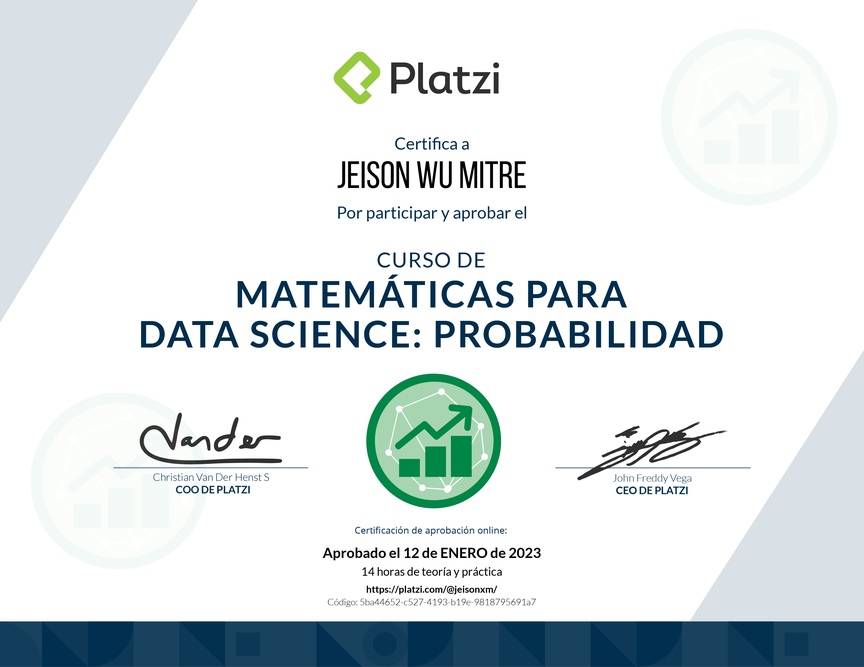 Diploma del Curso de Matemáticas para Data Science: Probabilidad