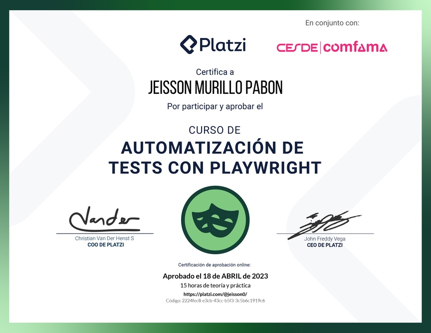 Diploma del Curso de Automatización de Test con Playwright