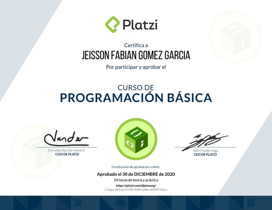 Diploma del Curso Básico de Programación