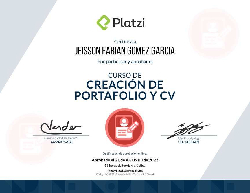 Diploma del Curso de Creación de Portafolio y CV