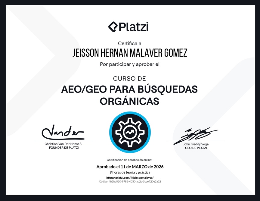 Diploma del Curso de AEO/GEO para Búsquedas Orgánicas