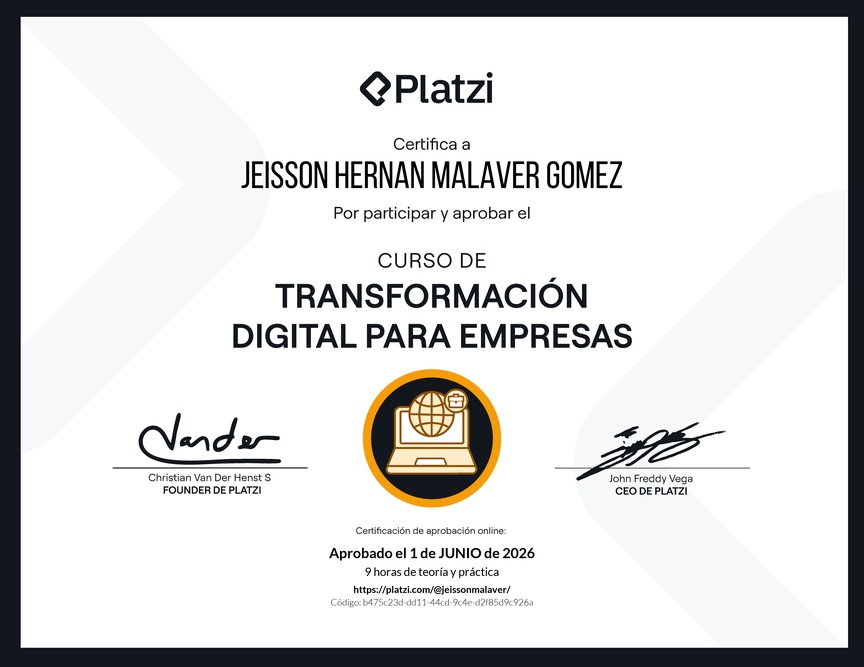 Diploma del Curso de Transformación Digital para Empresas