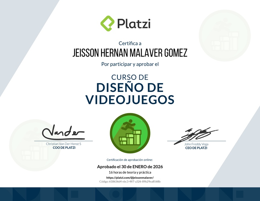 Diploma del Curso de Diseño de Videojuegos