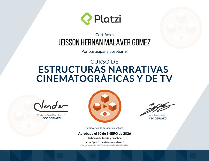 Diploma del Curso de Estructuras Narrativas para guiones