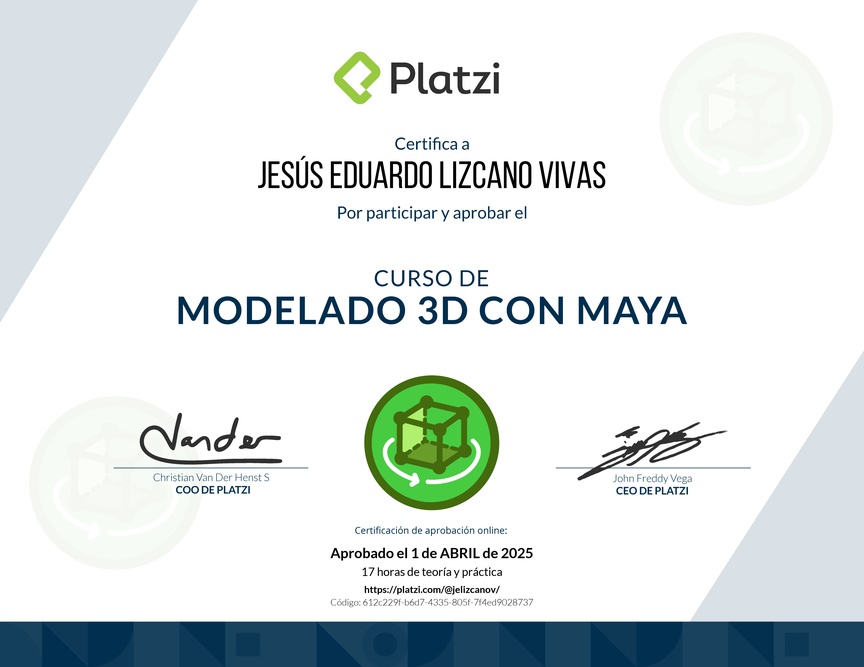 Diploma del Curso de Modelado 3D con Maya