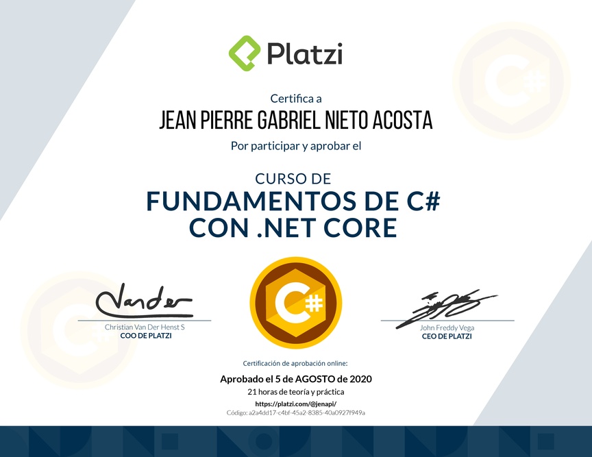 Diploma de Fundamentos de C# con NET Core 2.1