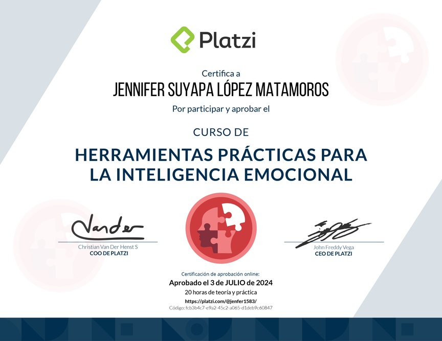Diploma del Curso Herramientas Prácticas para la Inteligencia Emocional