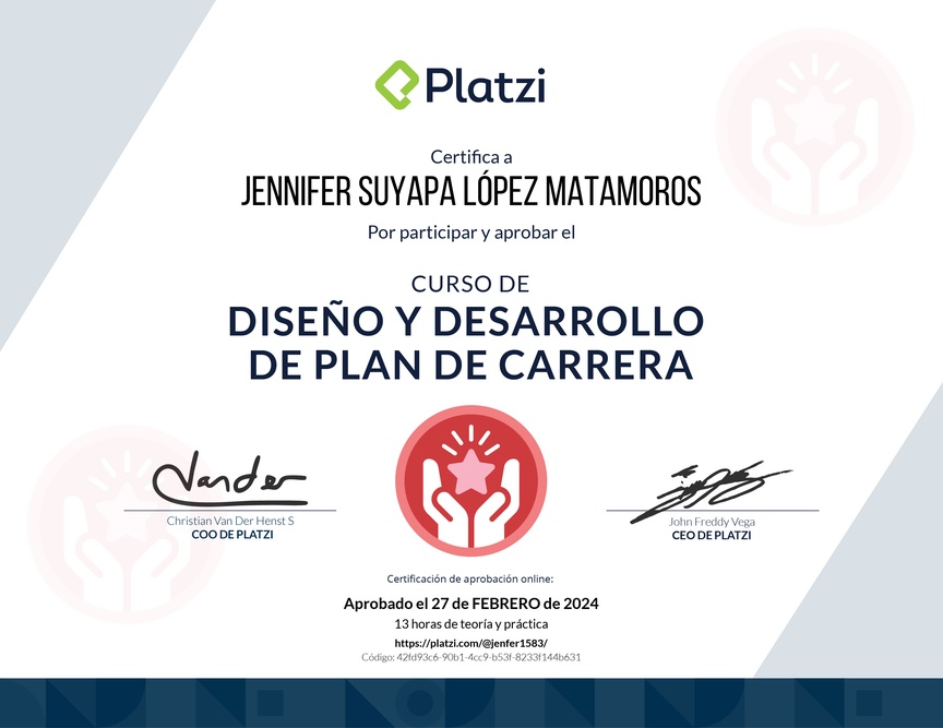 Diploma del Curso de Diseño y Desarrollo de Plan de Carrera