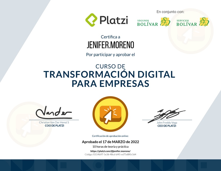 Diploma del Curso de Transformación Digital para el Crecimiento de tu Empresa