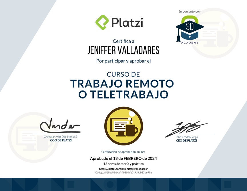 Diploma del Curso de Trabajo Remoto para Gestionar el Cambio Organizacional