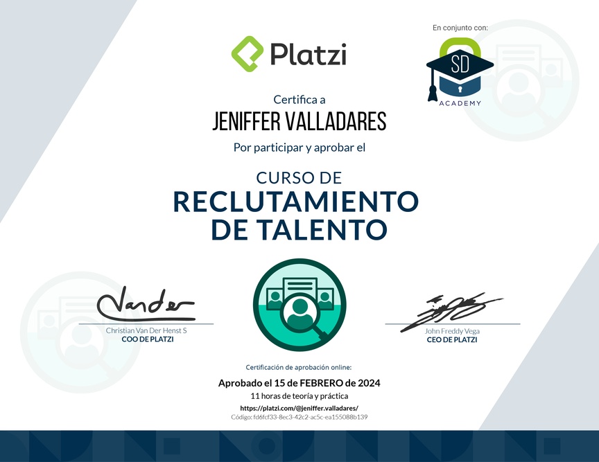 Diploma del Curso de Reclutamiento de Talento