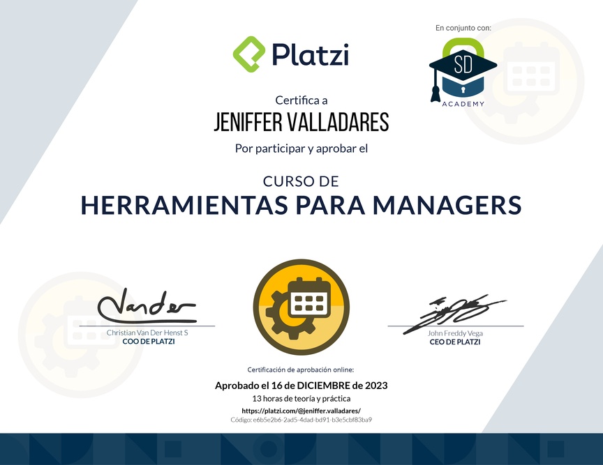 Diploma del Curso de Herramientas para Managers