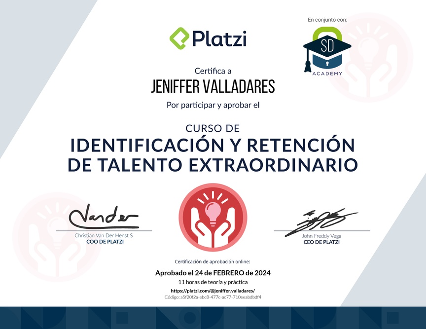 Diploma del Curso de Identificación y Retención de Talento en tu Empresa