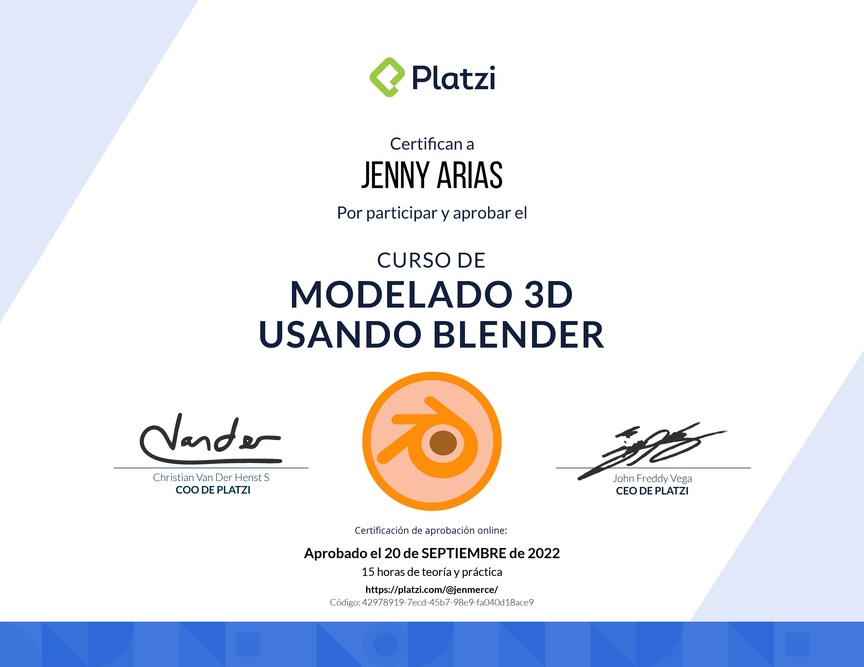 Diploma del Curso de Modelado 3D usando Blender
