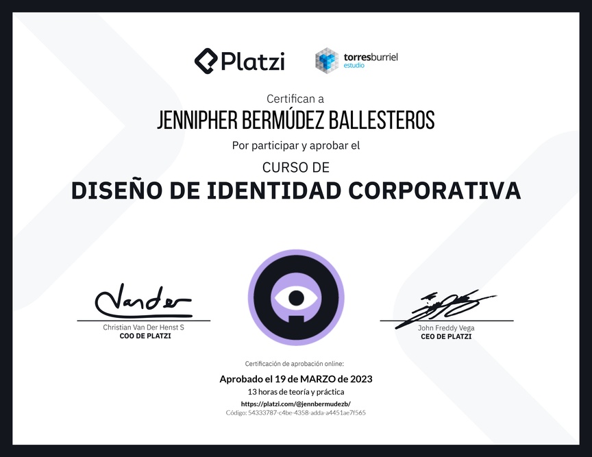Diploma del Curso de Diseño de Identidad Corporativa