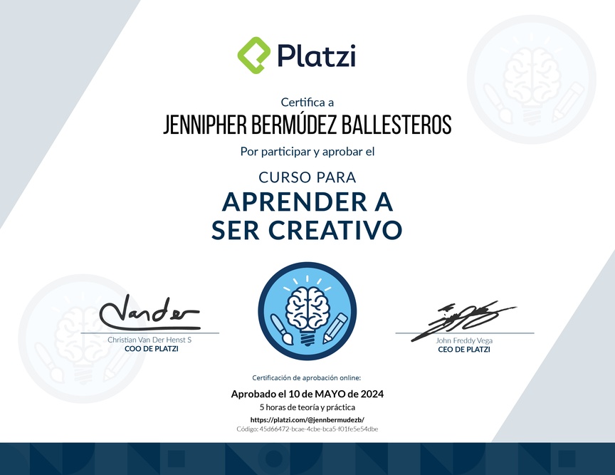 Diploma del Curso para despertar tu Creatividad