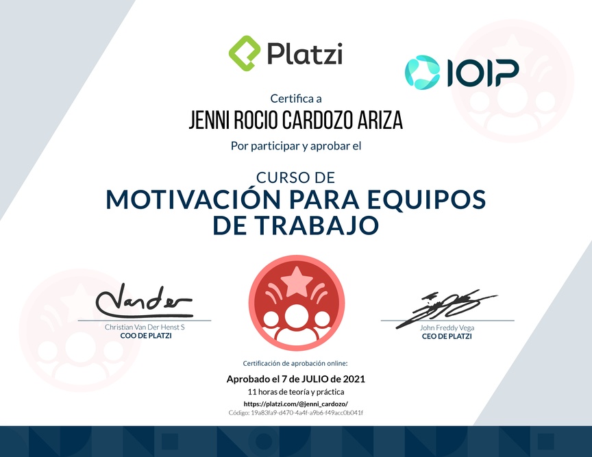 Diploma del Curso de Motivación para Equipos de Trabajo