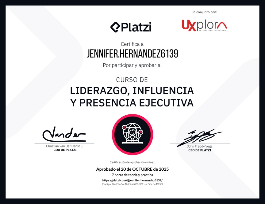 Diploma del Curso de Liderazgo, Influencia y Presencia Ejecutiva