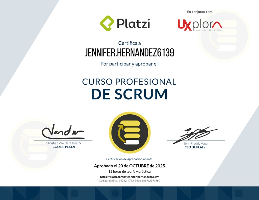 Diploma del Curso Profesional de Scrum